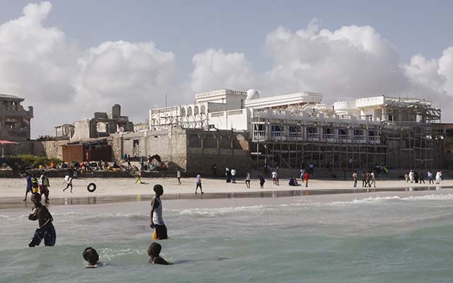 People playing on the beach in Mogadishu, Somalia.